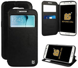 BLACK INFOLIO WINDOW WALLET CREDIT ID CARD CASE STAND FOR SAMSUNG GALAXY S6 EDGE