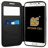 BLACK INFOLIO WINDOW WALLET CREDIT ID CARD CASE STAND FOR SAMSUNG GALAXY S6 EDGE