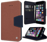 BROWN NAVY INFOLIO WALLET CREDIT CARD ID CASH CASE STAND FOR iPHONE 6 PLUS 5.5"