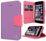 PURPLE PINK INFOLIO WALLET CREDIT CARD ID CASH CASE STAND FOR iPHONE 6 PLUS 5.5"