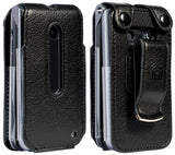 Black Vegan Leather Case with Belt Clip for LG Wine 2 LTE Flip Phone (LM-Y120)