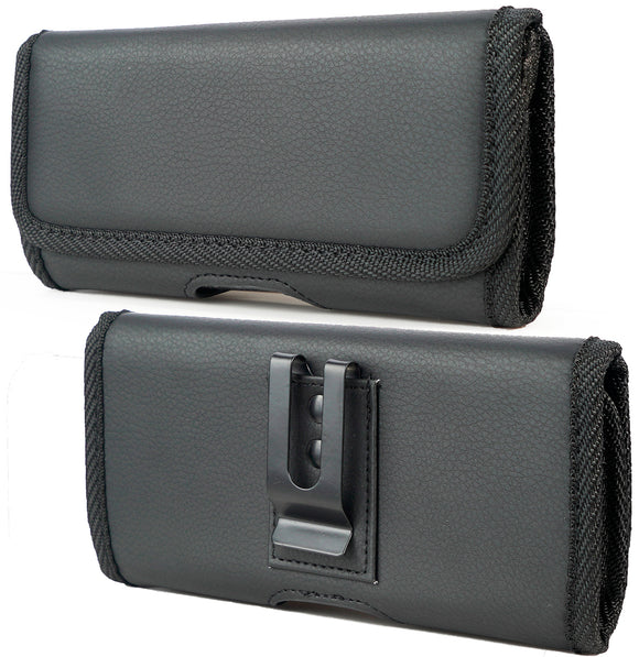Black Vegan Leather Case Pouch Belt Clip for Lively Jitterbug Smart 4, TCL 40XL