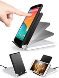 SILVER BLACK 3-COIL WIRELESS CHARGER PAD FOLDING ADJUSTABLE STAND FOR PHONE