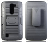 BLACK GRIP RING CASE + BELT CLIP HOLSTER STAND FOR LG TRIBUTE-5, TREASURE, K7