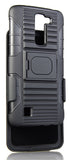 BLACK GRIP RING CASE + BELT CLIP HOLSTER STAND FOR LG TRIBUTE-5, TREASURE, K7