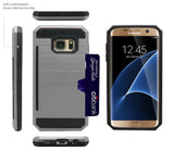 SILVER RUGGED TPU HARD CASE CREDIT CARD SLOT STAND FOR SAMSUNG GALAXY S7 EDGE