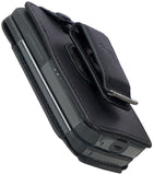 Black Vegan Leather Case with Belt Clip Screen/Keypad Cover for TCL Flip 3 Phone