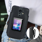 Black Vegan Leather Case with Belt Clip Screen/Keypad Cover for TCL Flip 3 Phone