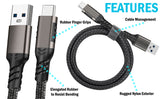 USB-C / USB-A Rugged Braided Charge/Sync Cable for Phone - 1 Meter (3.2 feet)