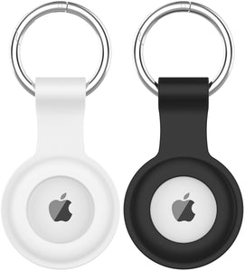 2-Pack Black + White Rubber Skin Case Cover with Keychain Ring for Apple Airtags