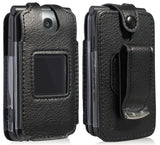 Black Vegan Leather Case with Belt Clip for Alcatel Go Flip V, MyFlip, QuickFlip
