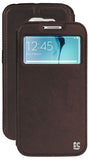 BROWN INFOLIO WINDOW WALLET CREDIT ID CARD CASE STAND FOR SAMSUNG GALAXY S6 EDGE