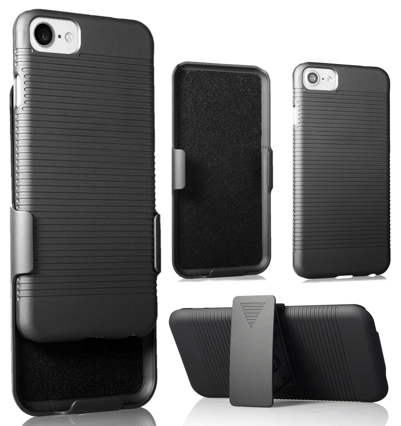 Black Ribbed Case Cover and Belt Clip Holster for iPhone SE 2022