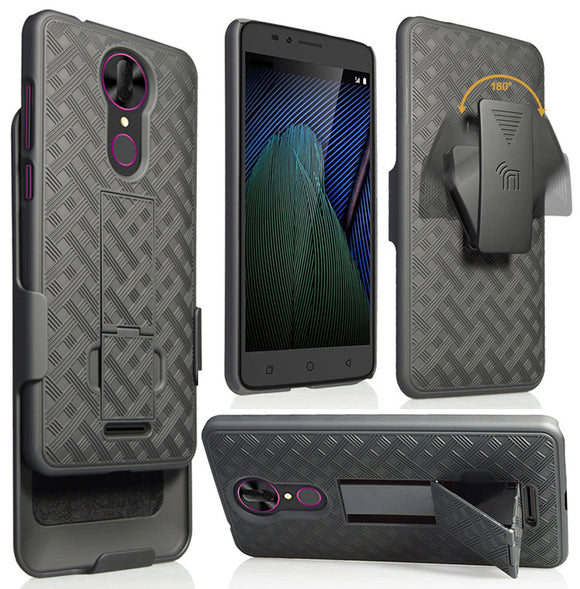 Black Kickstand Case Cover + Belt Clip Holster for T-Mobile Revvl Plus 3701A 6