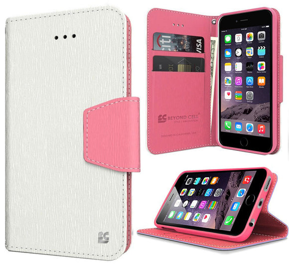 WHITE PINK INFOLIO WALLET CREDIT CARD ID CASH CASE STAND FOR APPLE iPHONE 6 4.7
