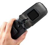 Black Vegan Leather Case with Metal Belt Clip for Lively Jitterbug Flip 2 Phone