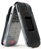 Black Vegan Leather Case with Metal Belt Clip for Lively Jitterbug Flip 2 Phone