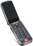 Black Vegan Leather Case with Metal Belt Clip for Lively Jitterbug Flip 2 Phone