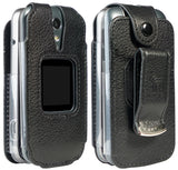 Black Vegan Leather Case with Metal Belt Clip for Lively Jitterbug Flip 2 Phone