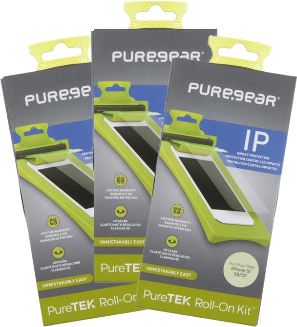 3x PureGear PureTek Roll On Screen Protector Kit for iPhone 5 5s 5c SE (2016)