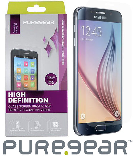 PUREGEAR PURETEK 9H TEMPERED GLASS SCREEN PROTECTOR + TRAY FOR SAMSUNG GALAXY S6