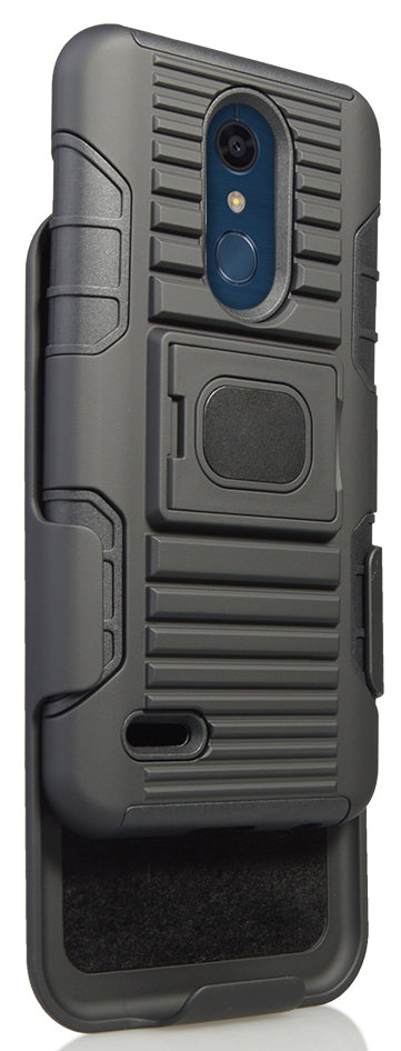 Black Grip Case + Belt Clip for LG K30, Phoenix Plus, Premier Pro, Harmony 2