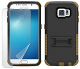 BROWN RUGGED TRI-SHIELD RUBBER SKIN HARD CASE COVER STAND FOR SAMSUNG GALAXY S6
