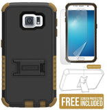 BROWN RUGGED TRI-SHIELD RUBBER SKIN HARD CASE COVER STAND FOR SAMSUNG GALAXY S6