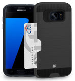 BLACK RUGGED TPU HARD CASE CREDIT CARD WALLET SLOT FOR SAMSUNG GALAXY S7 EDGE