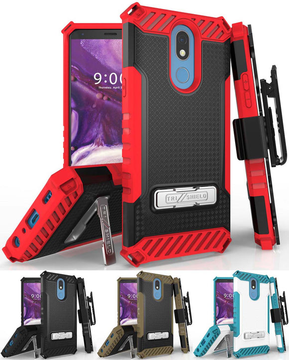 Tri-Shield Rugged Case Cover + Belt Clip Holster + Strap for LG Harmony 3 LMX420