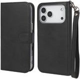 Black Leather Wallet + Strap iPhone 18 Pro (Compatible with Magsafe Case)
