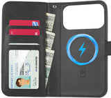 Black Leather Wallet + Strap iPhone 18 Pro (Compatible with Magsafe Case)