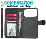 Black Leather Wallet + Strap iPhone 18 Pro (Compatible with Magsafe Case)