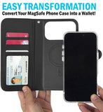 Black Leather Wallet + Strap iPhone 18 Pro (Compatible with Magsafe Case)