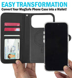 Black Leather Wallet + Strap iPhone 17 Pro Max (Compatible with Magsafe Case)