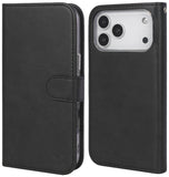 Black Leather Wallet + Strap iPhone 17 Pro Max (Compatible with Magsafe Case)