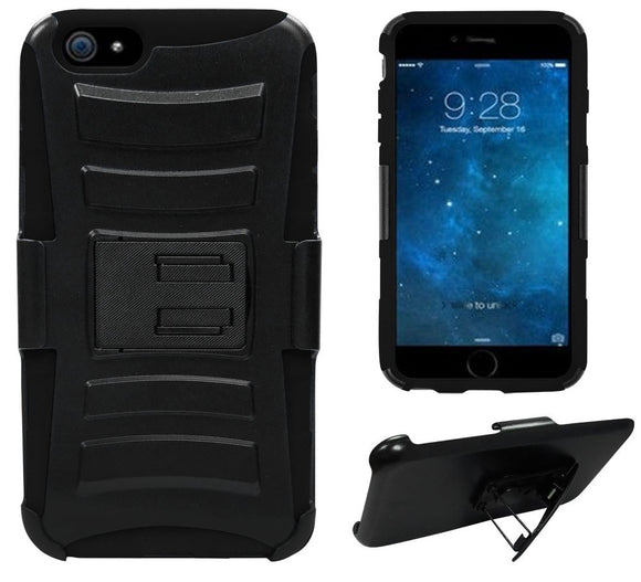 BLACK HEAVY DUTY ARMOR SKIN CASE BELT CLIP HOLSTER FOR APPLE iPHONE 6 PLUS 5.5