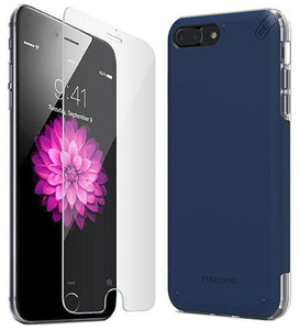 PureGear DualTek Pro Navy Blue Case + Tempered Glass for iPhone 7 Plus, 8 Plus