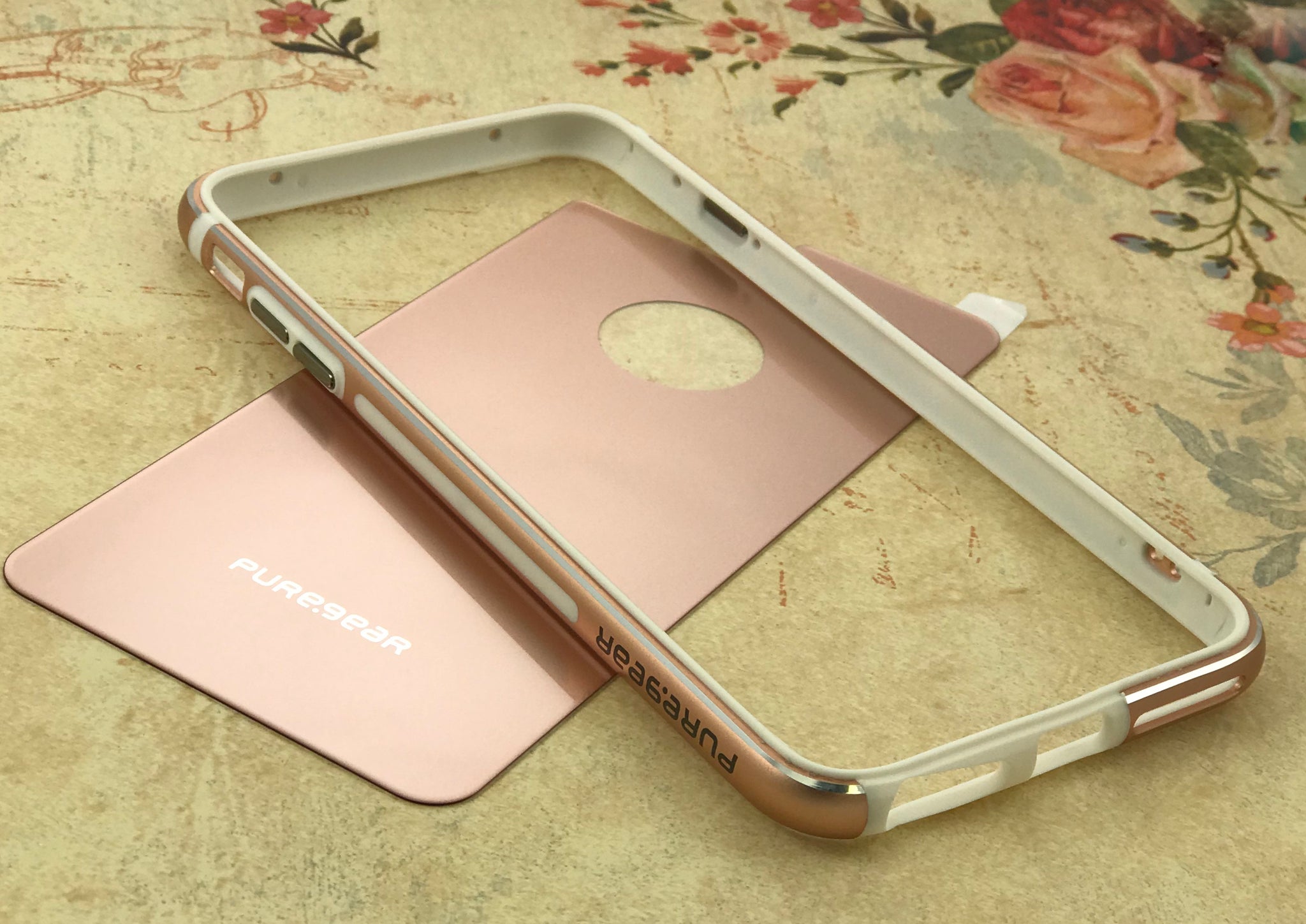 PureGear Rose Gold GlassBak 360 Case Aluminum Bumper for iPhone 8