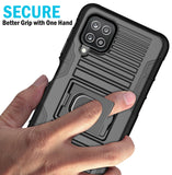 Black Rugged Grip Case with Ring Stand and Belt Clip for Samsung Galaxy A12 5G