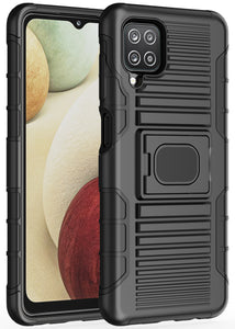 Rugged Case w/ Ring Stand and Screen Protector for Samsung Galaxy A12 5G - Black
