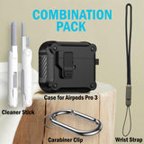 Secure Lock Rugged Case for Airpods Pro 3 (Lanyard + Clip + Cleaning Kit)