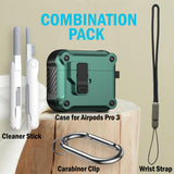 Secure Lock Rugged Case for Airpods Pro 3 (Lanyard + Clip + Cleaning Kit)