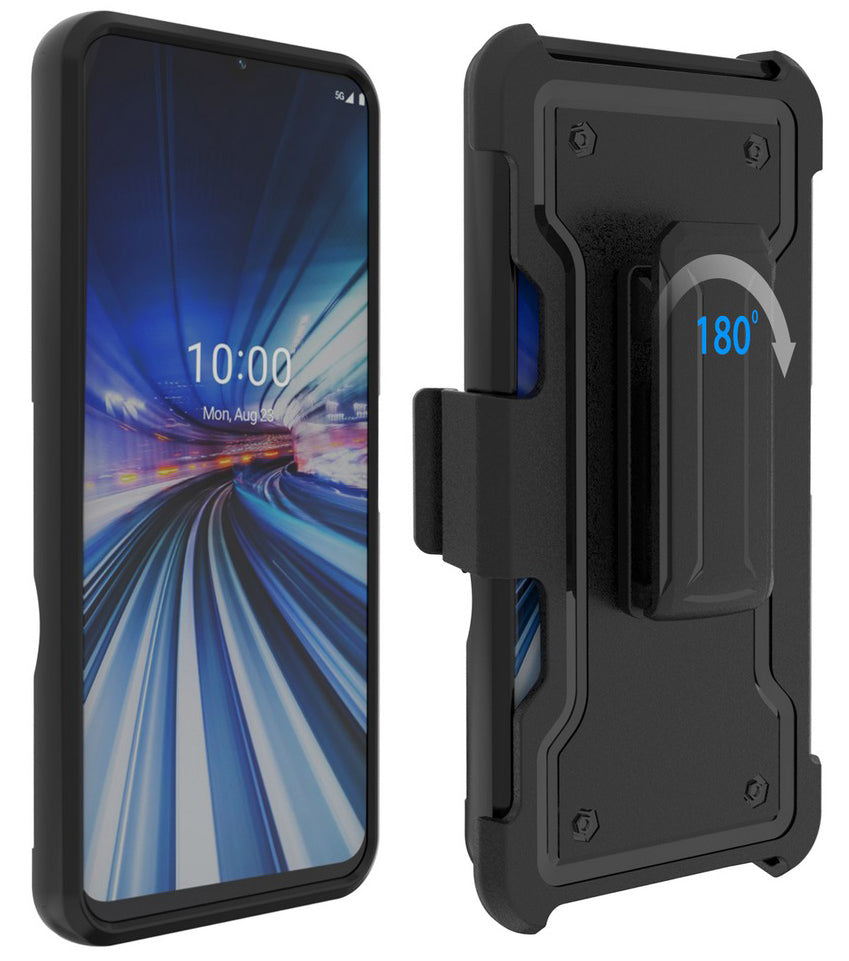 Case with Clip for Celero 5G+ Phone, Rugged Hybrid Cover with Stand and Credit Card Slot + Belt Hip Holster Combo for Boost Mobile Celero 5G Plus 6.9 Case with Clip for Celero 5G+ Phone, Rugged Hybrid Cover with Stand and Credit Card Slot + Belt Hip Holster Combo for Boost Mobile Celero 5G Plus 6.9