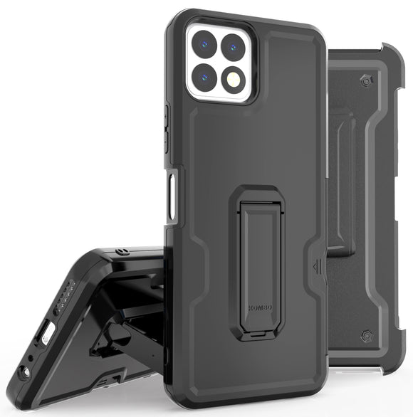 Black Rugged Case Stand and Belt Clip Holster for Boost Mobile Celero 5G+ 6.9