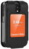 Black Vegan Leather Case with Belt Clip Screen Cover for Iris Easy Flip 2 Phone
