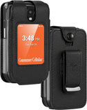 Black Vegan Leather Case with Belt Clip Screen Cover for Iris Easy Flip 2 Phone