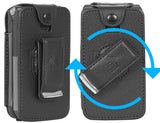 Black Vegan Leather Case with Belt Clip Screen Cover for Iris Easy Flip 2 Phone