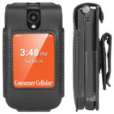Black Vegan Leather Case with Belt Clip Screen Cover for Iris Easy Flip 2 Phone