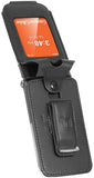 Black Vegan Leather Case with Belt Clip Screen Cover for Iris Easy Flip 2 Phone